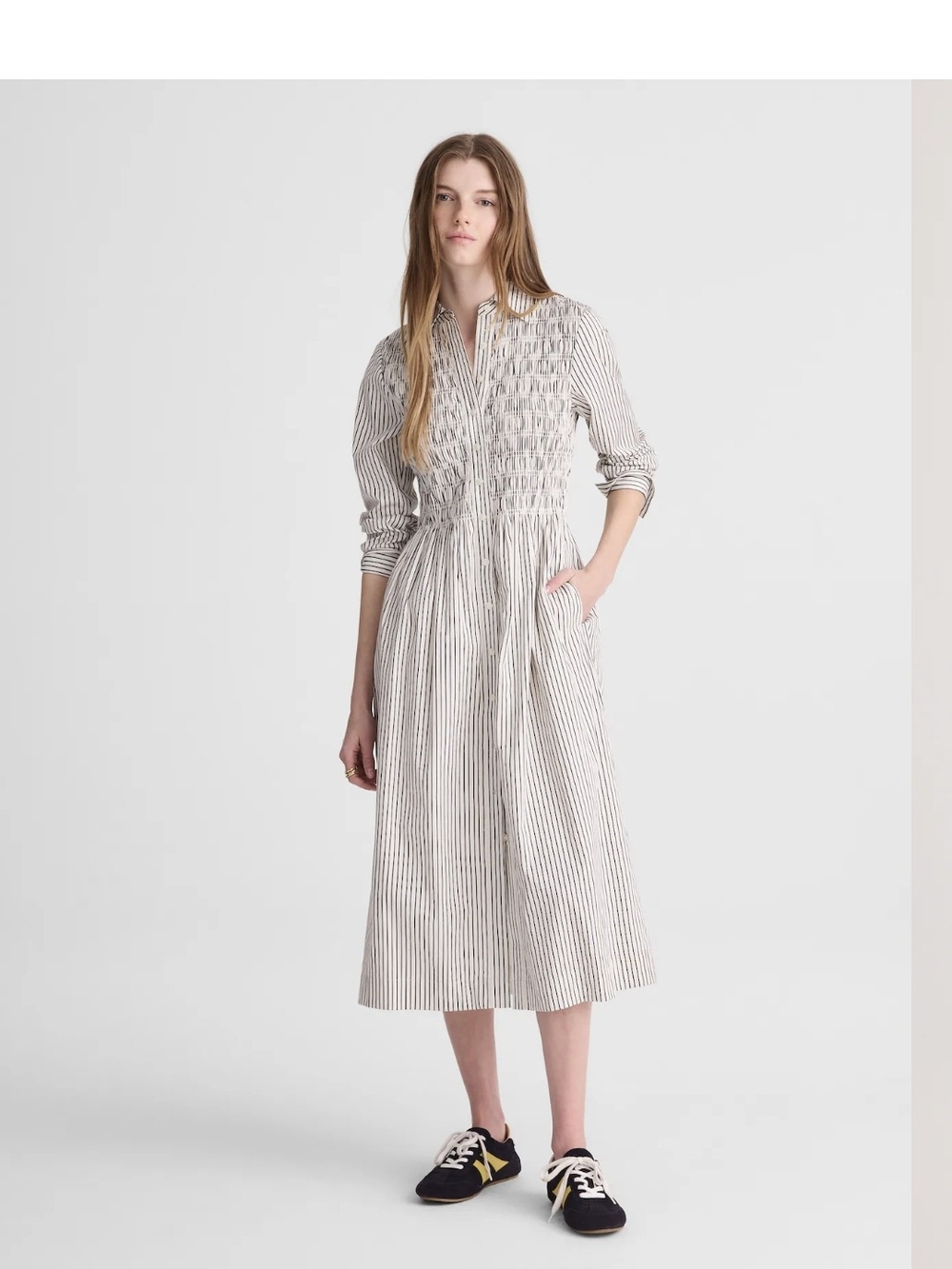 Madewell Smocked Midi Shirtdress In Popli